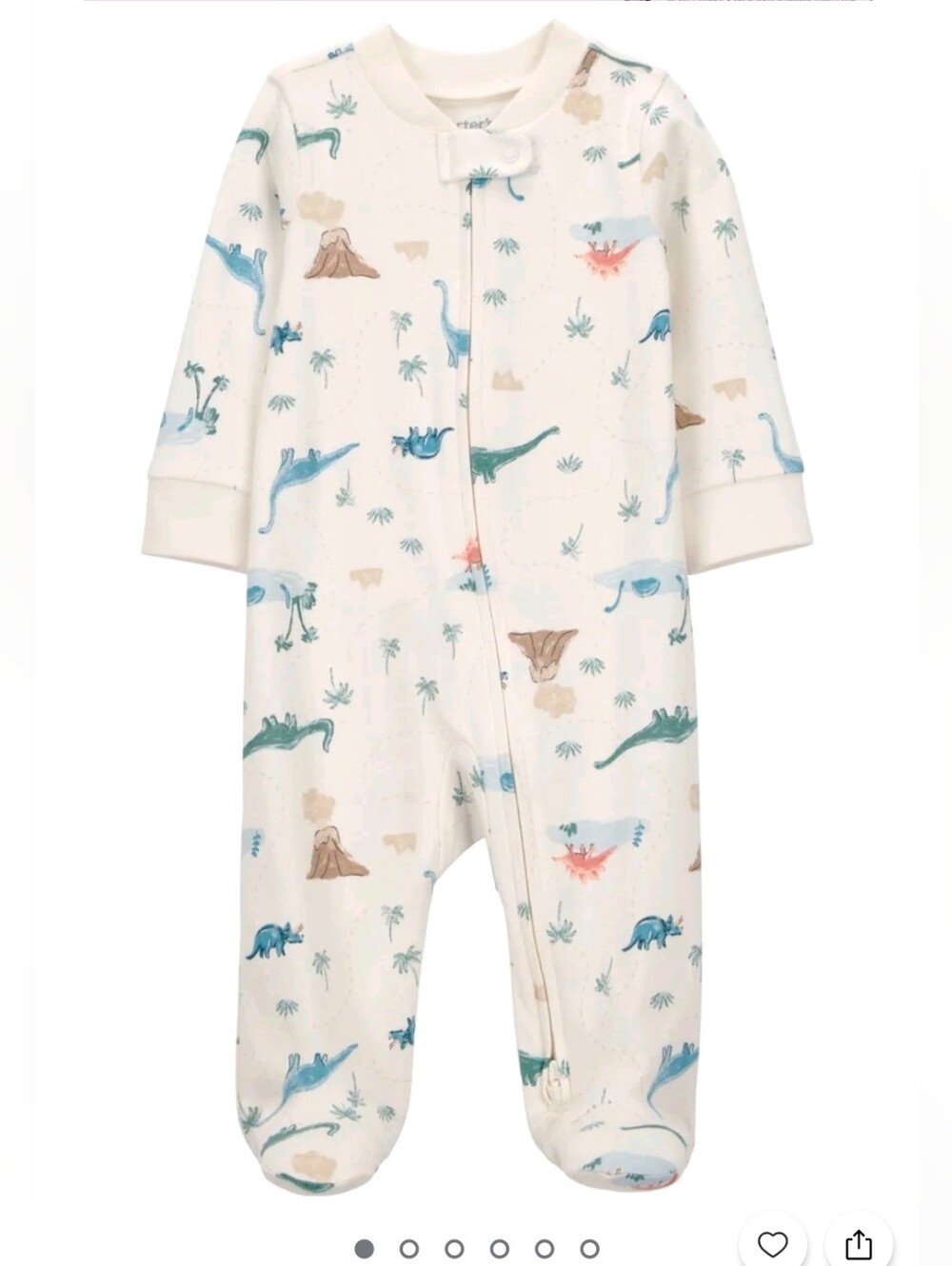 Carter's Child Of Mine Cream Dinosaur-Print Footed Pajamas -Preemie